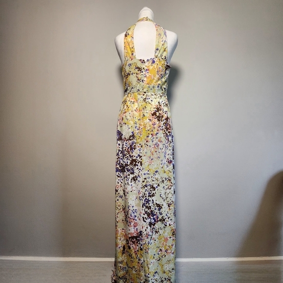 GUESS Multicolor Yellow Summer Halter Keyhole Neck Maxi Dress 6 - Picture 7 of 12